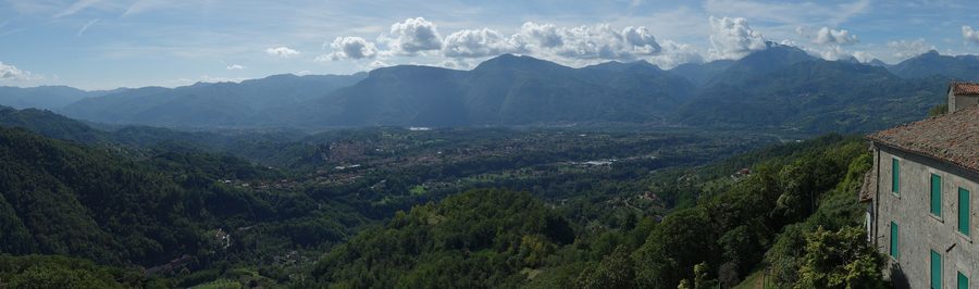 Panorama of the Serchio Valley and Apuan Alps viewed from Sommocolonia, with Barga visible in the centre